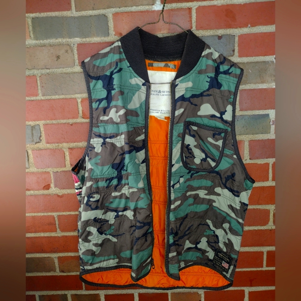 Ralph Lauren Denim & Supply Woodland Camoflauge Tanker USA Flag Vest